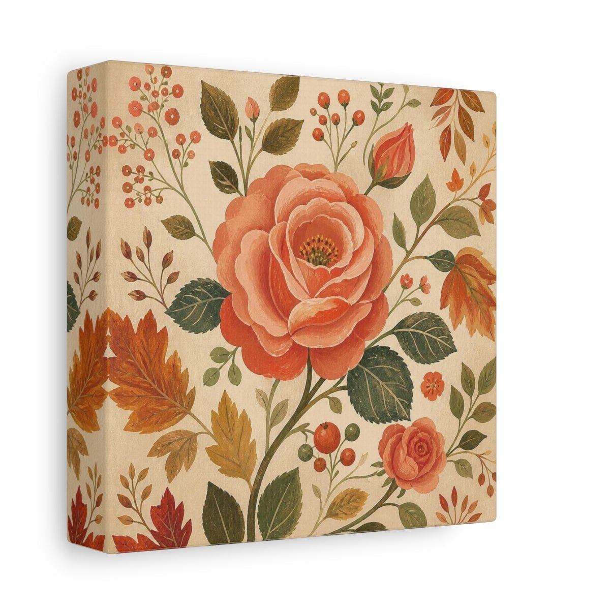 Dusty Coral Rose Canvas Print – Living Room, Above Sofa, Moss Green, Aged Cr - YesArtYes