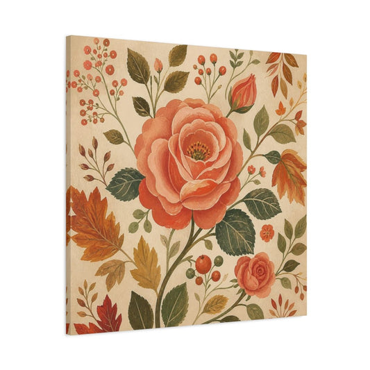 Dusty Coral Rose Canvas Print – Living Room, Above Sofa, Moss Green, Aged Cr - YesArtYes