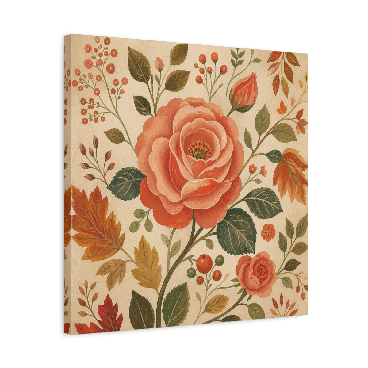Side Mockup 5. Dusty Coral Rose shown as canvas print