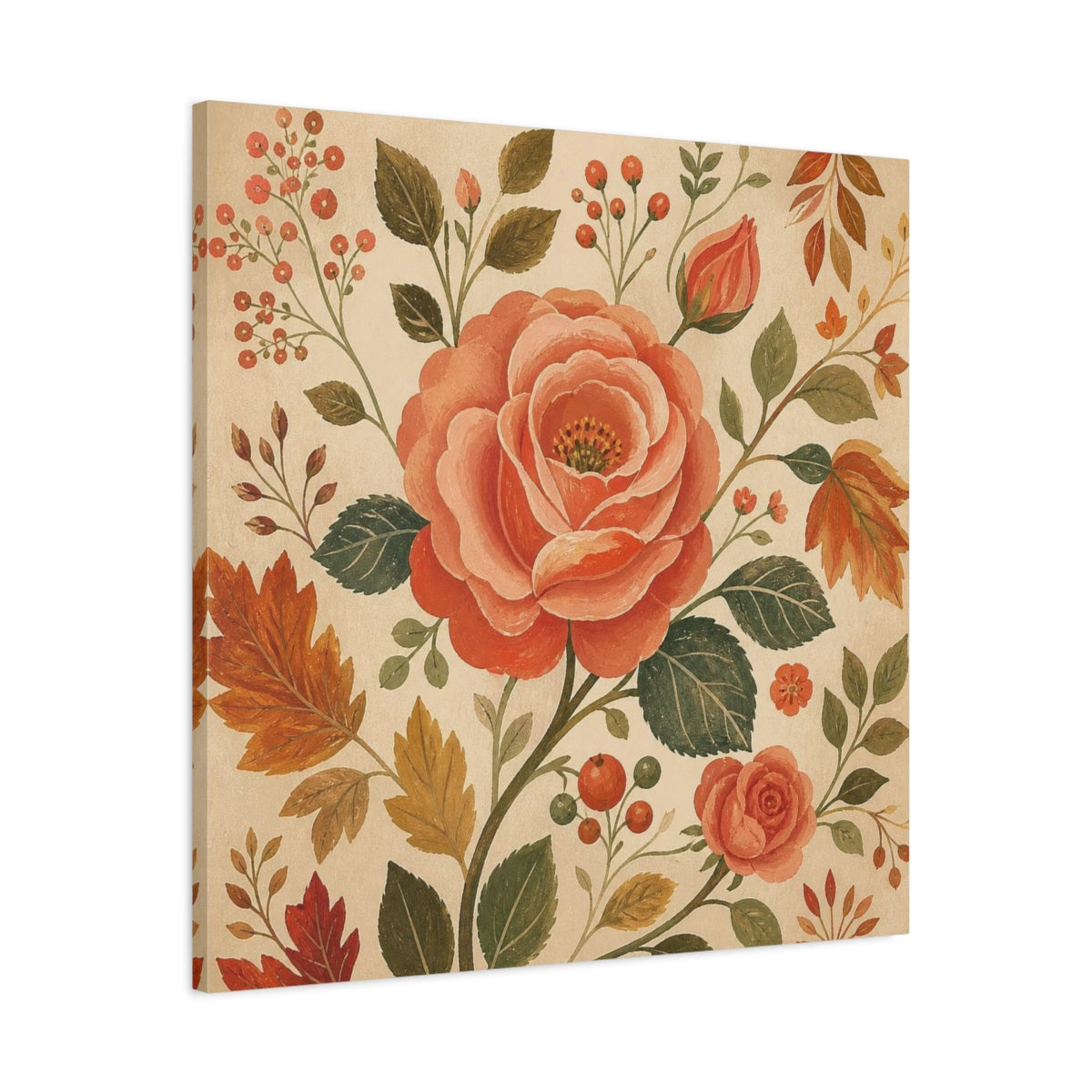 Side Mockup 3. Dusty Coral Rose shown as canvas print