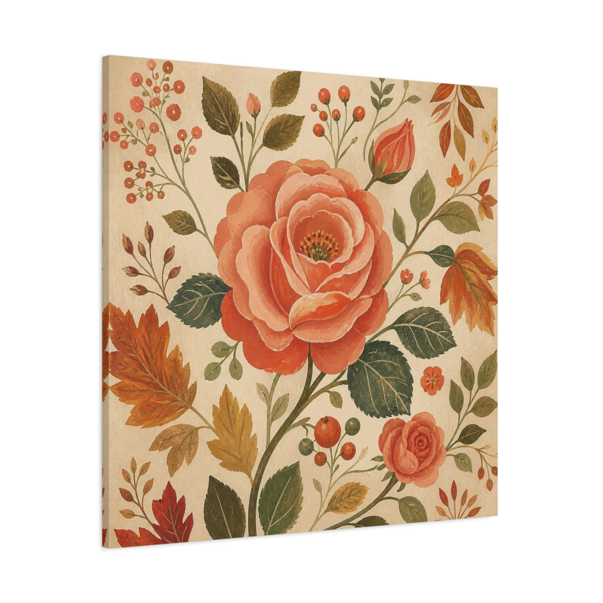 Side Mockup 1. Dusty Coral Rose shown as canvas print