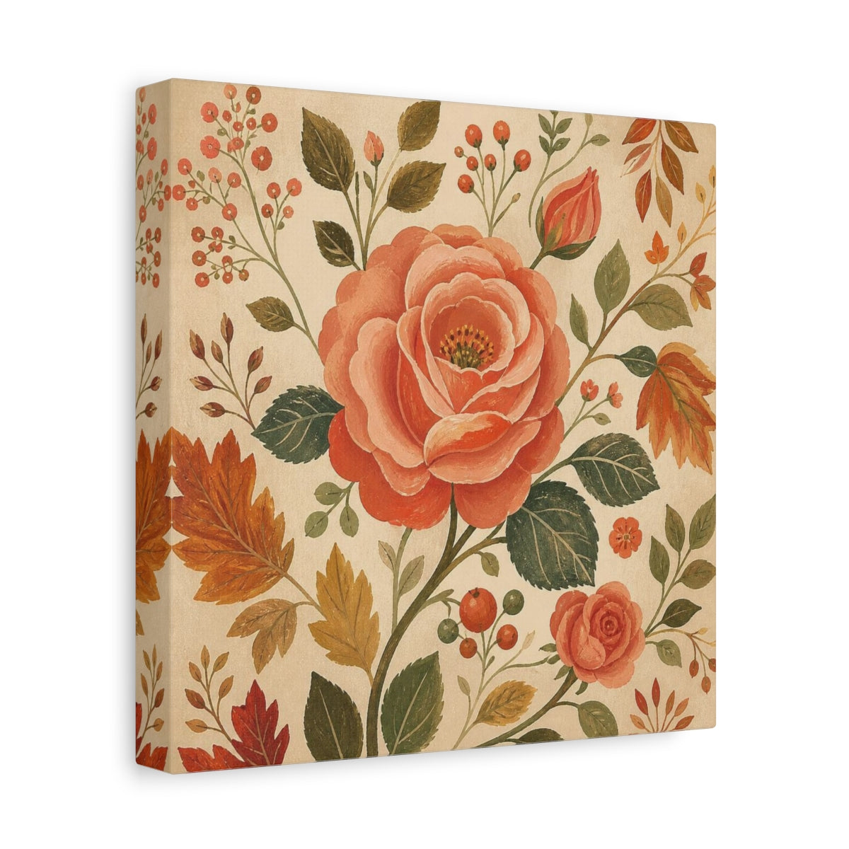 Side Mockup 9. Dusty Coral Rose shown as canvas print