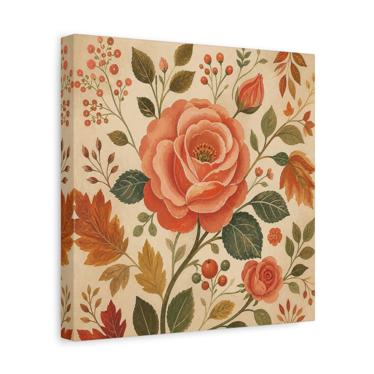 Side Mockup 8. Dusty Coral Rose shown as canvas print