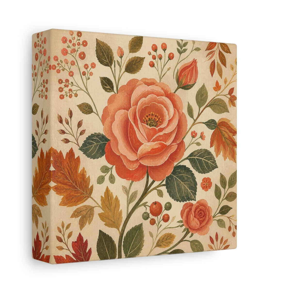 Side Mockup 2. Dusty Coral Rose shown as canvas print
