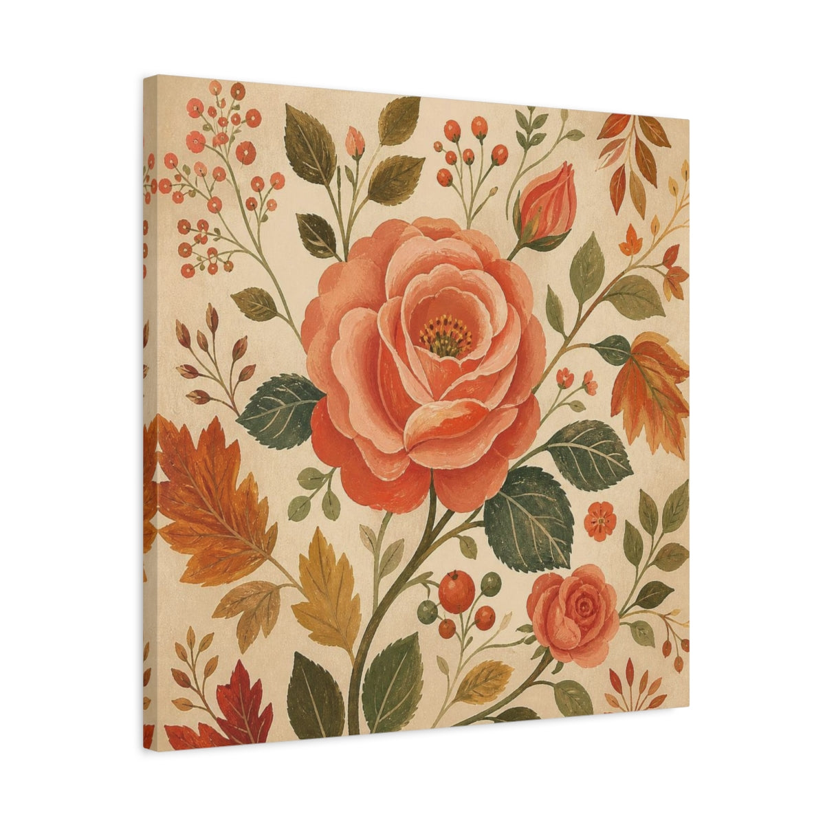 Side Mockup 4. Dusty Coral Rose shown as canvas print