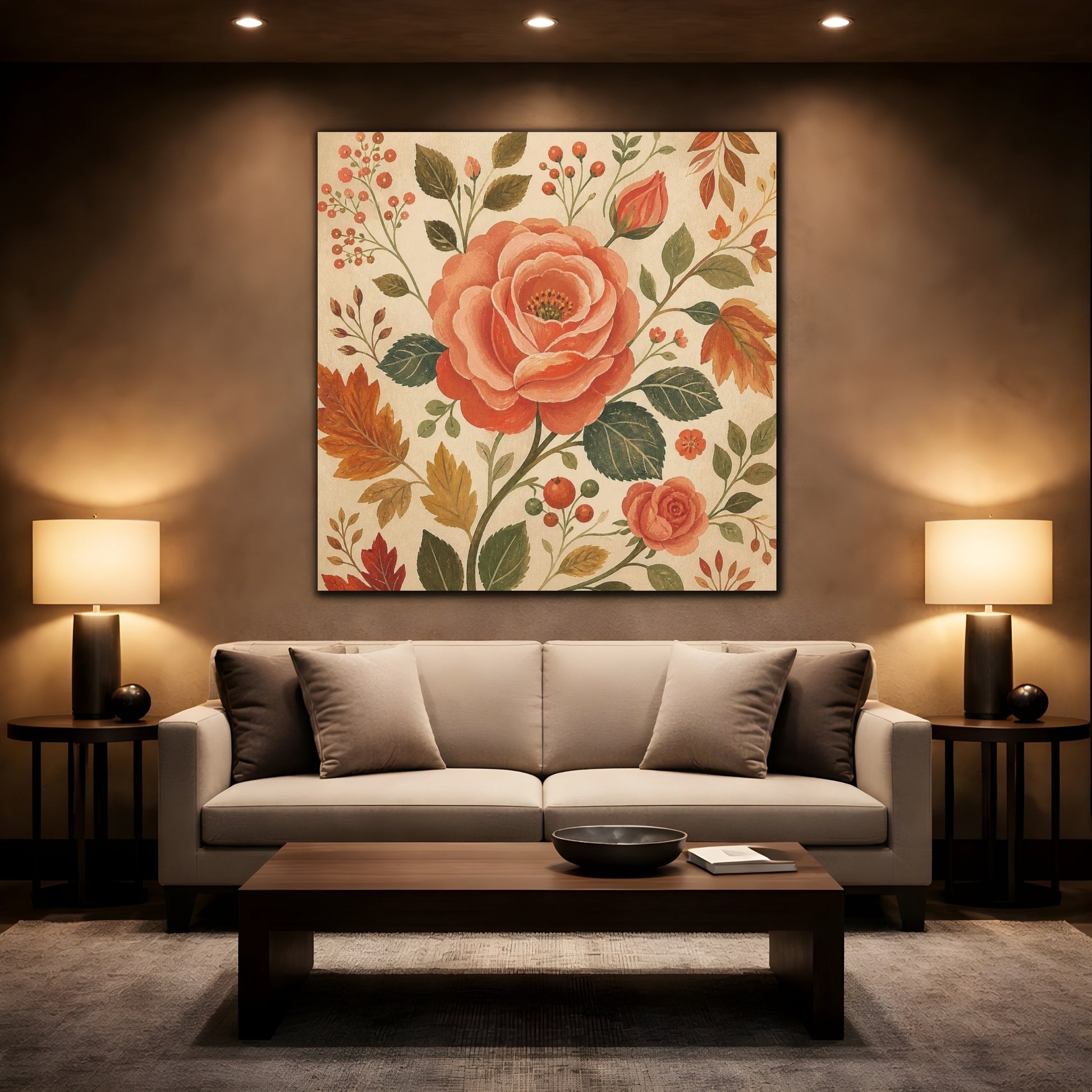 Mockup 2. Dusty Coral Rose shown as canvas print