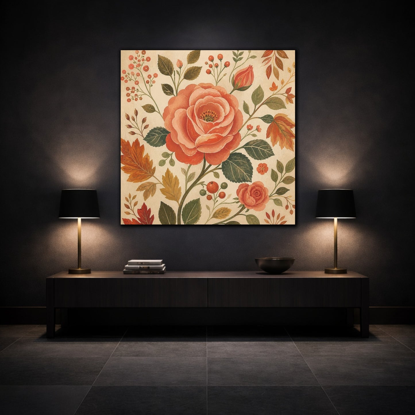 Mockup 3. Dusty Coral Rose shown as canvas print