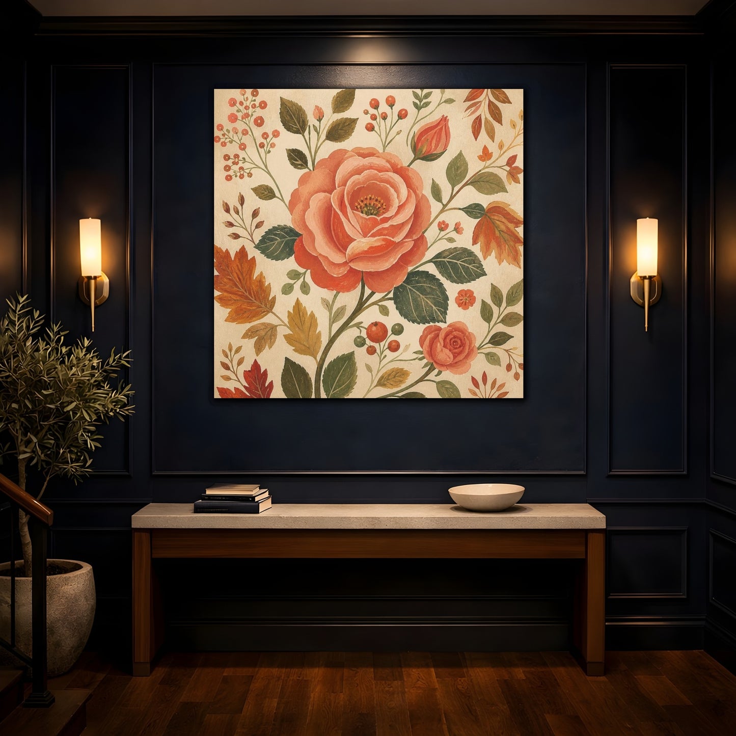 Mockup 4. Dusty Coral Rose shown as canvas print