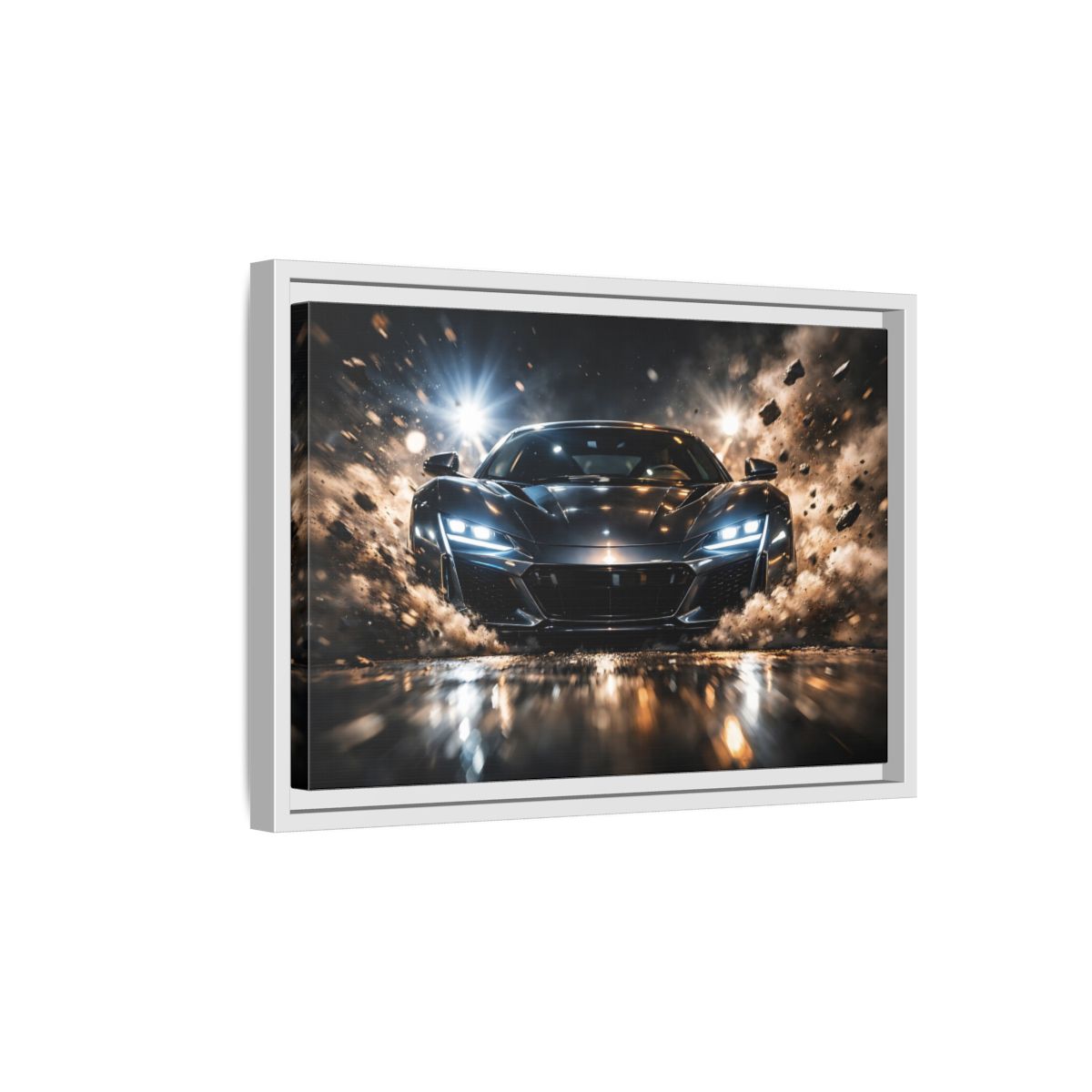 Side Mockup 4. Sports Sports Car Dark Grey Sports Car shown as stretched canvas wall art