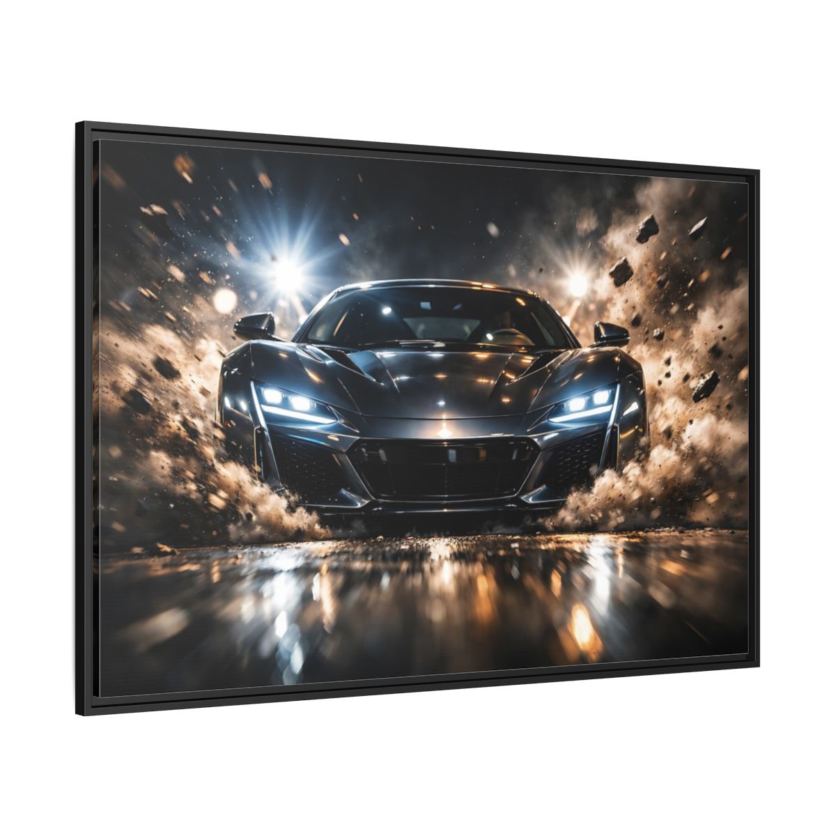 Side Mockup 12. Sports Sports Car Dark Grey Sports Car shown as stretched canvas wall art