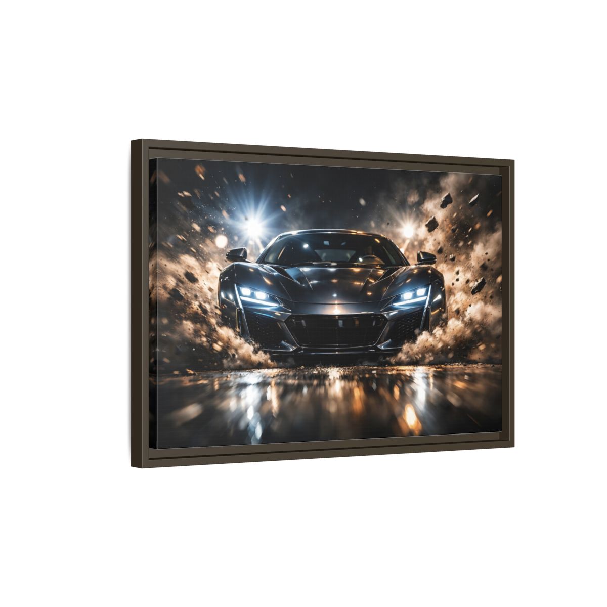 Side Mockup 2. Sports Sports Car Dark Grey Sports Car shown as stretched canvas wall art
