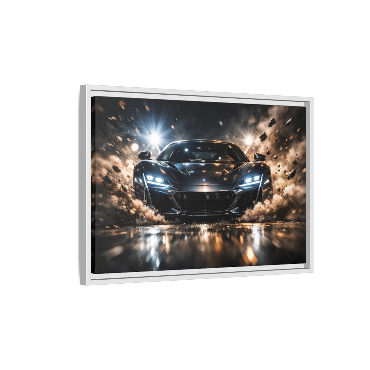 Side Mockup 1. Sports Sports Car Dark Grey Sports Car shown as stretched canvas wall art