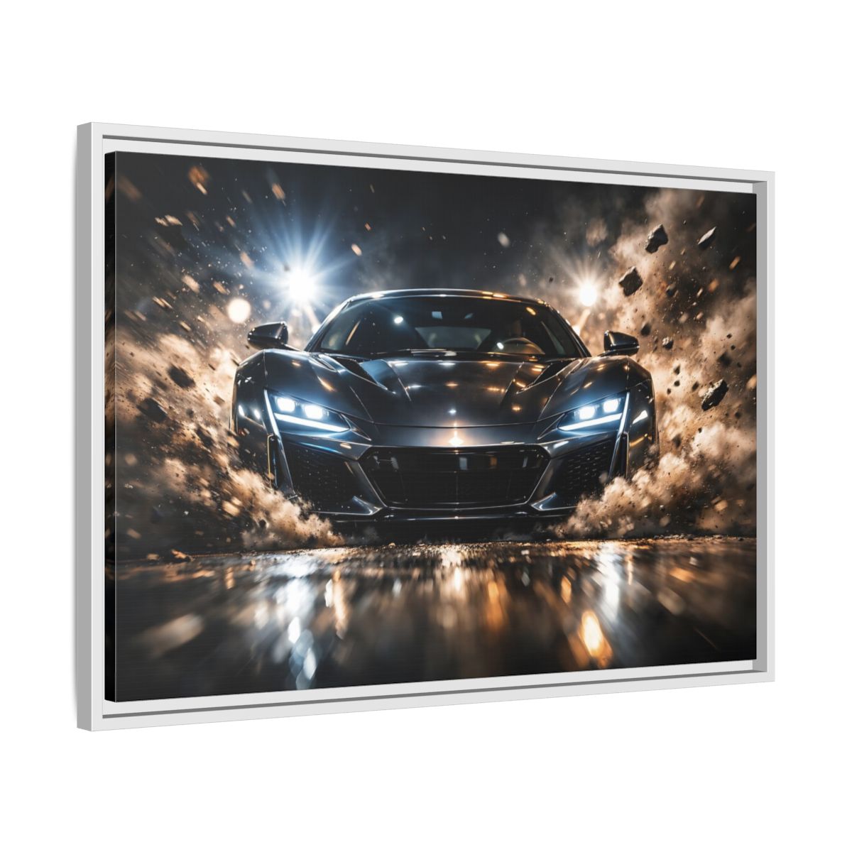 Side Mockup 10. Sports Sports Car Dark Grey Sports Car shown as stretched canvas wall art