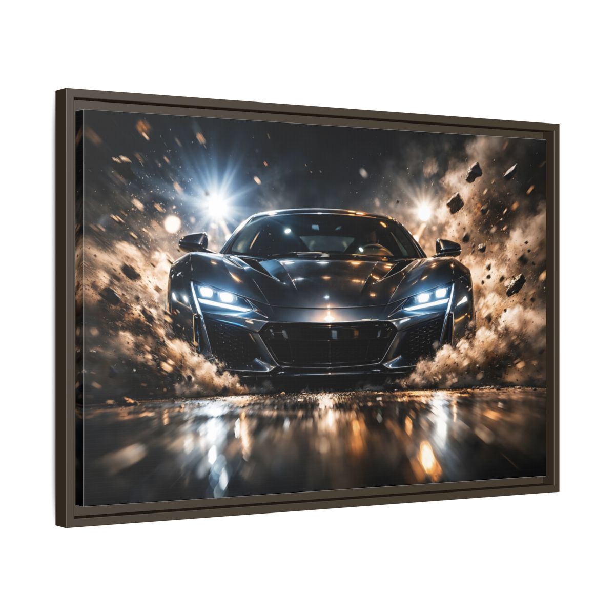 Side Mockup 11. Sports Sports Car Dark Grey Sports Car shown as stretched canvas wall art
