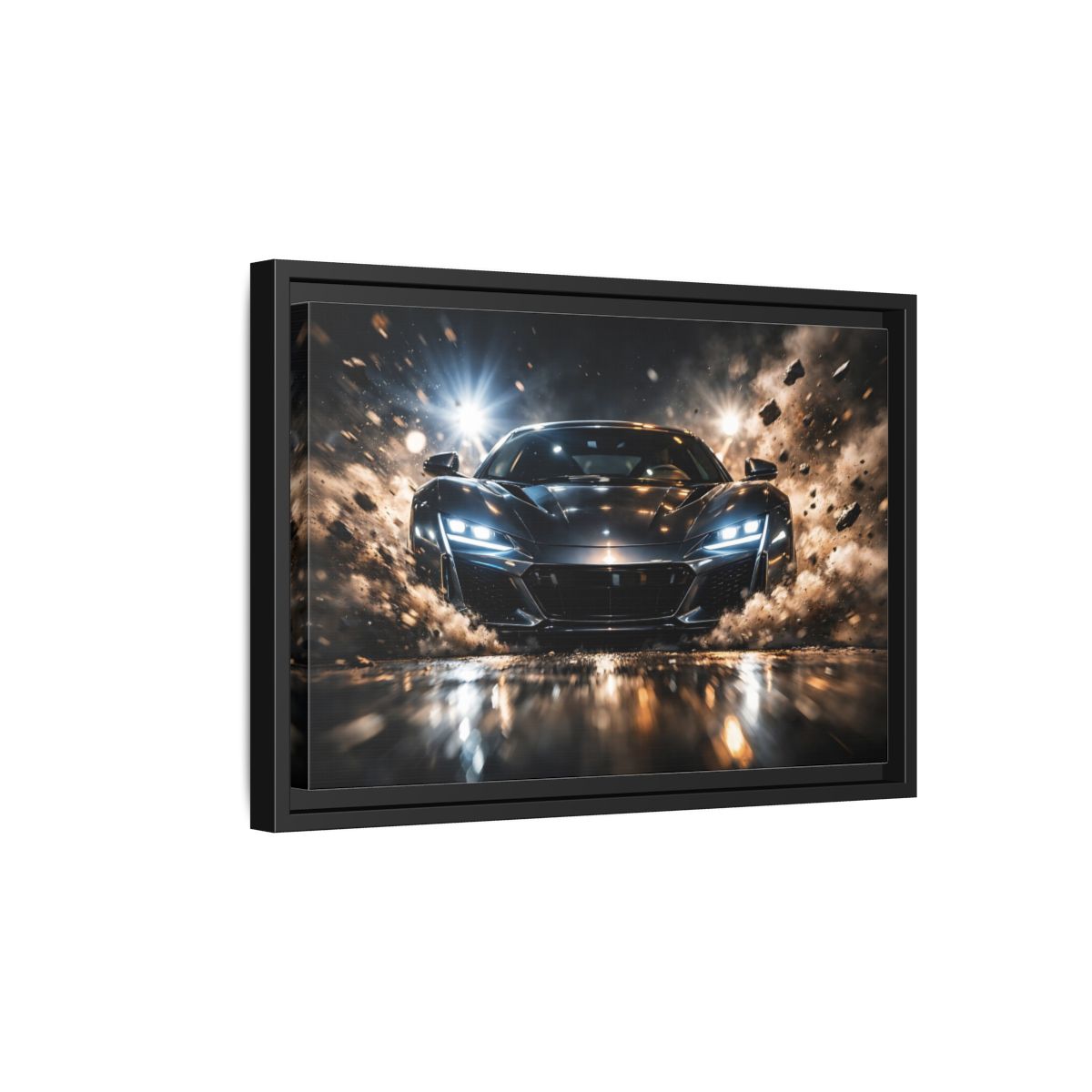 Side Mockup 6. Sports Sports Car Dark Grey Sports Car shown as stretched canvas wall art