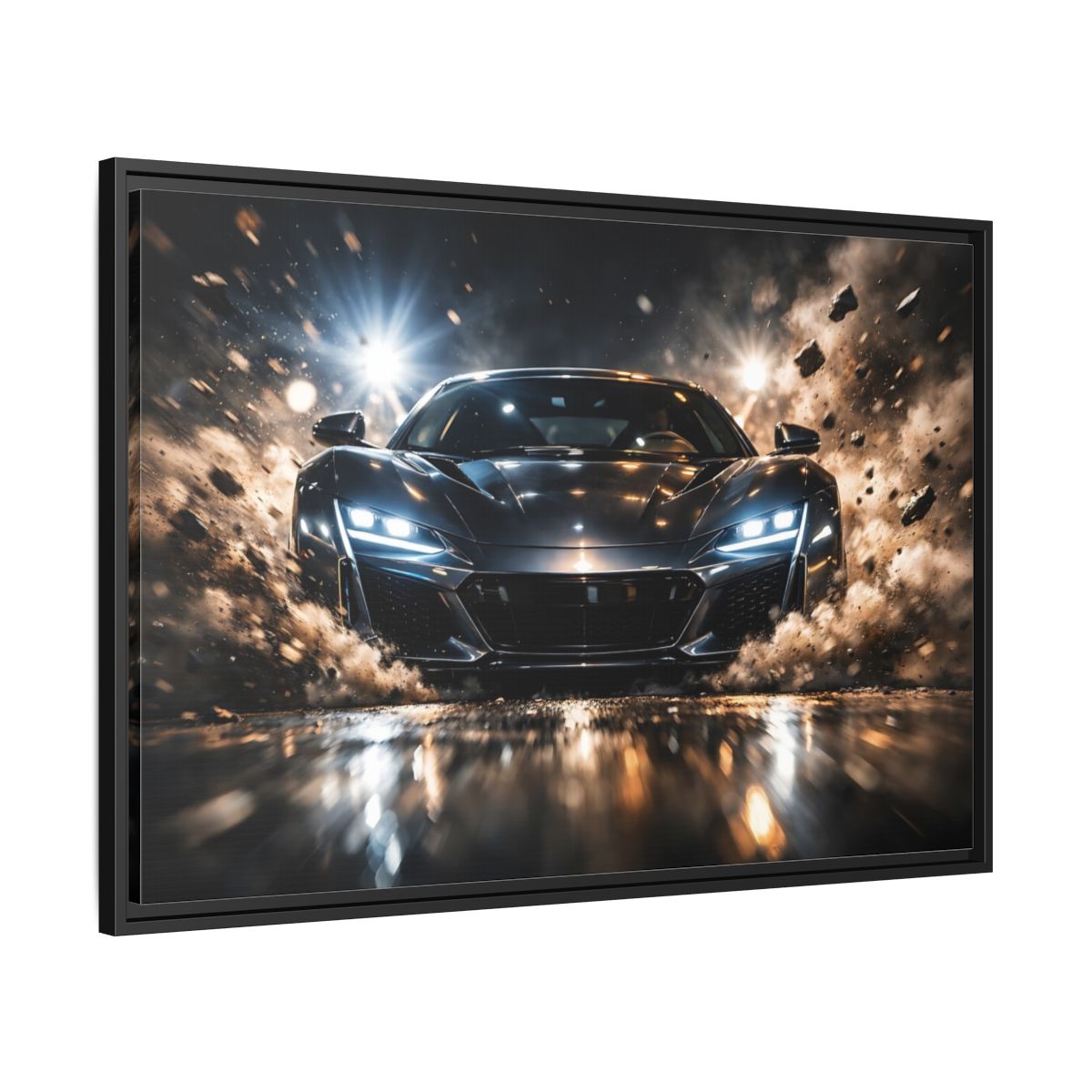 Side Mockup 13. Sports Sports Car Dark Grey Sports Car shown as stretched canvas wall art