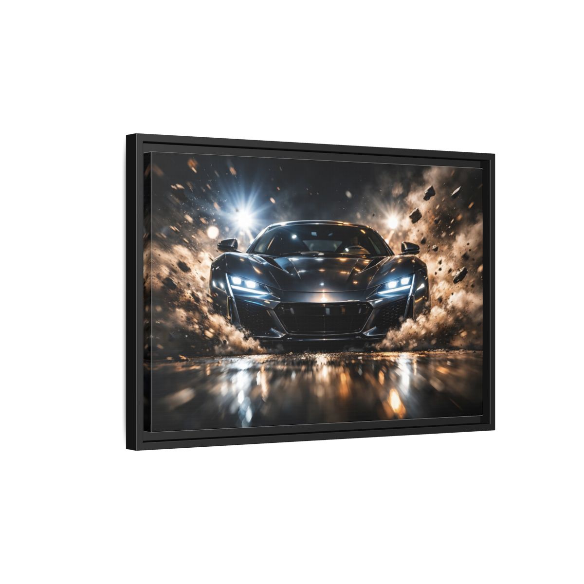 Side Mockup 3. Sports Sports Car Dark Grey Sports Car shown as stretched canvas wall art