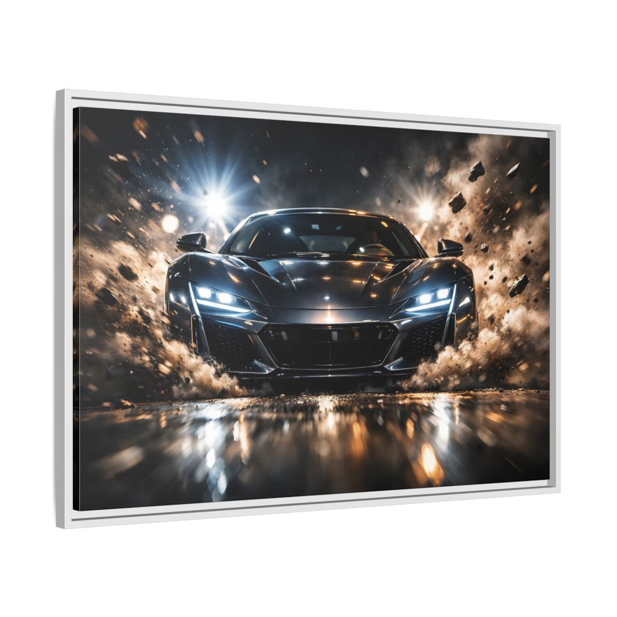 Side Mockup 8. Sports Sports Car Dark Grey Sports Car shown as stretched canvas wall art