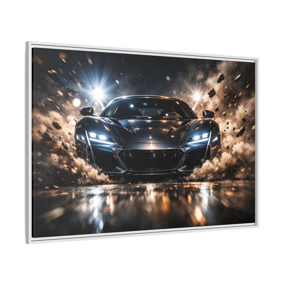 Side Mockup 7. Sports Sports Car Dark Grey Sports Car shown as stretched canvas wall art