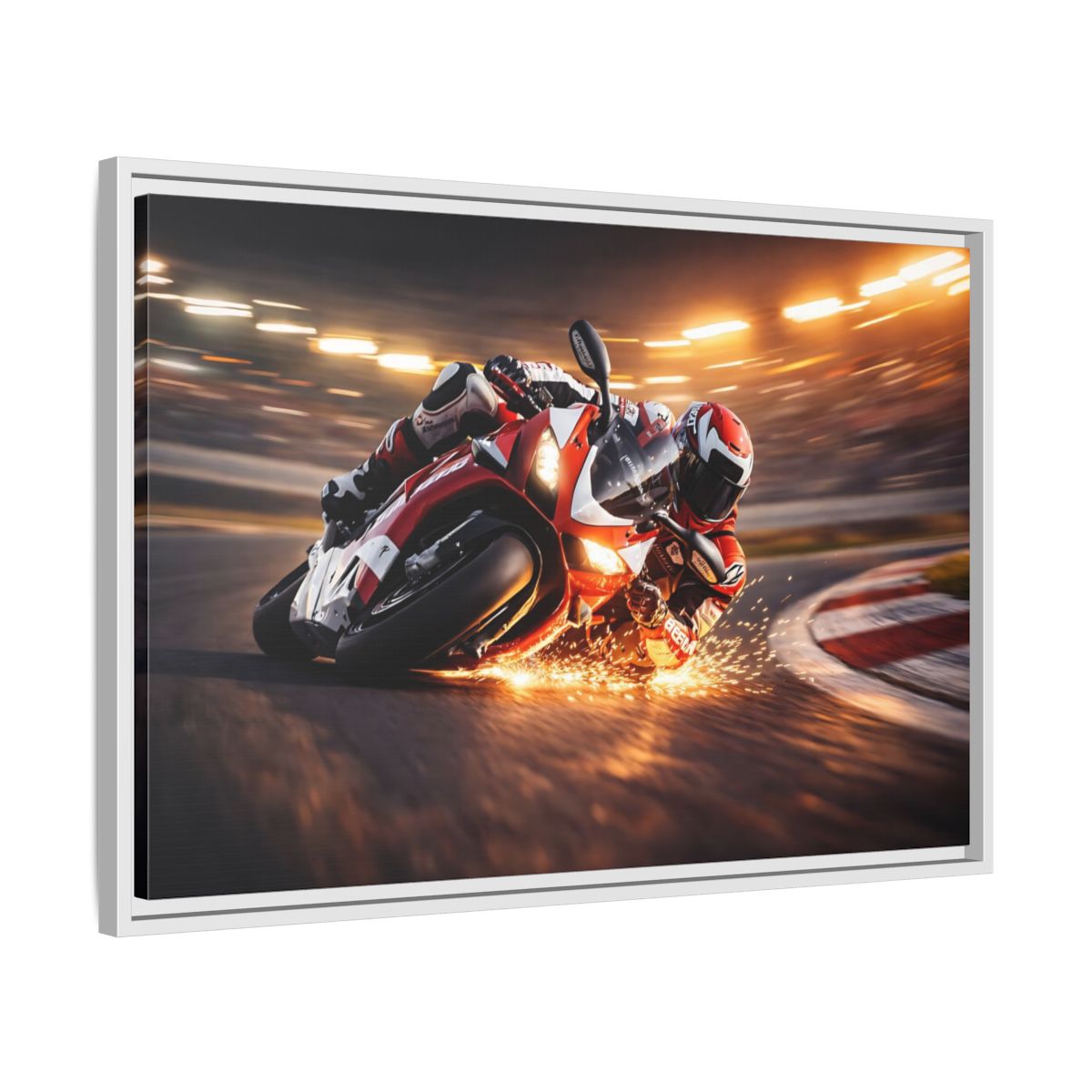 Side Mockup 10. Sports Motorcycle Racer Red Motorcycle Racing shown as stretched canvas wall art