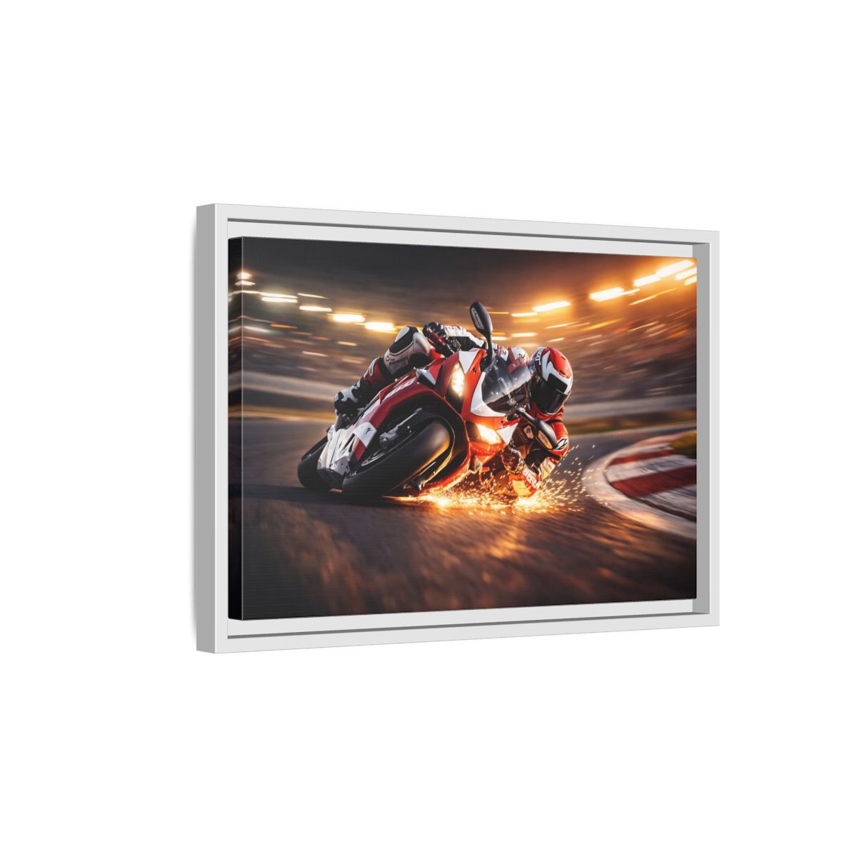 Side Mockup 4. Sports Motorcycle Racer Red Motorcycle Racing shown as stretched canvas wall art