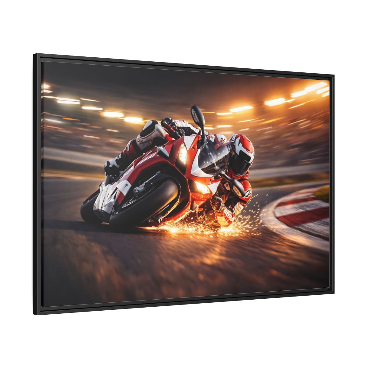 Side Mockup 12. Sports Motorcycle Racer Red Motorcycle Racing shown as stretched canvas wall art