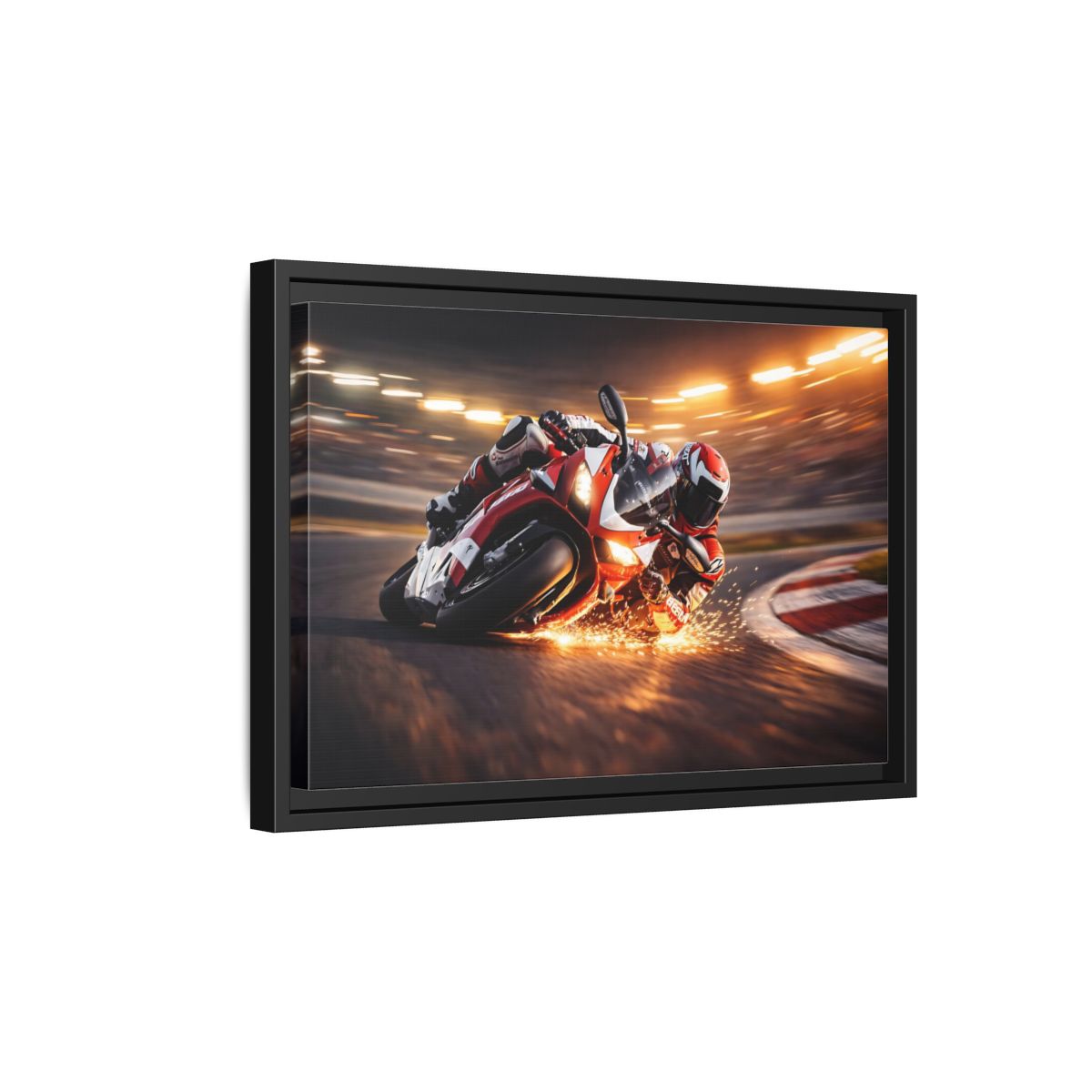 Side Mockup 6. Sports Motorcycle Racer Red Motorcycle Racing shown as stretched canvas wall art
