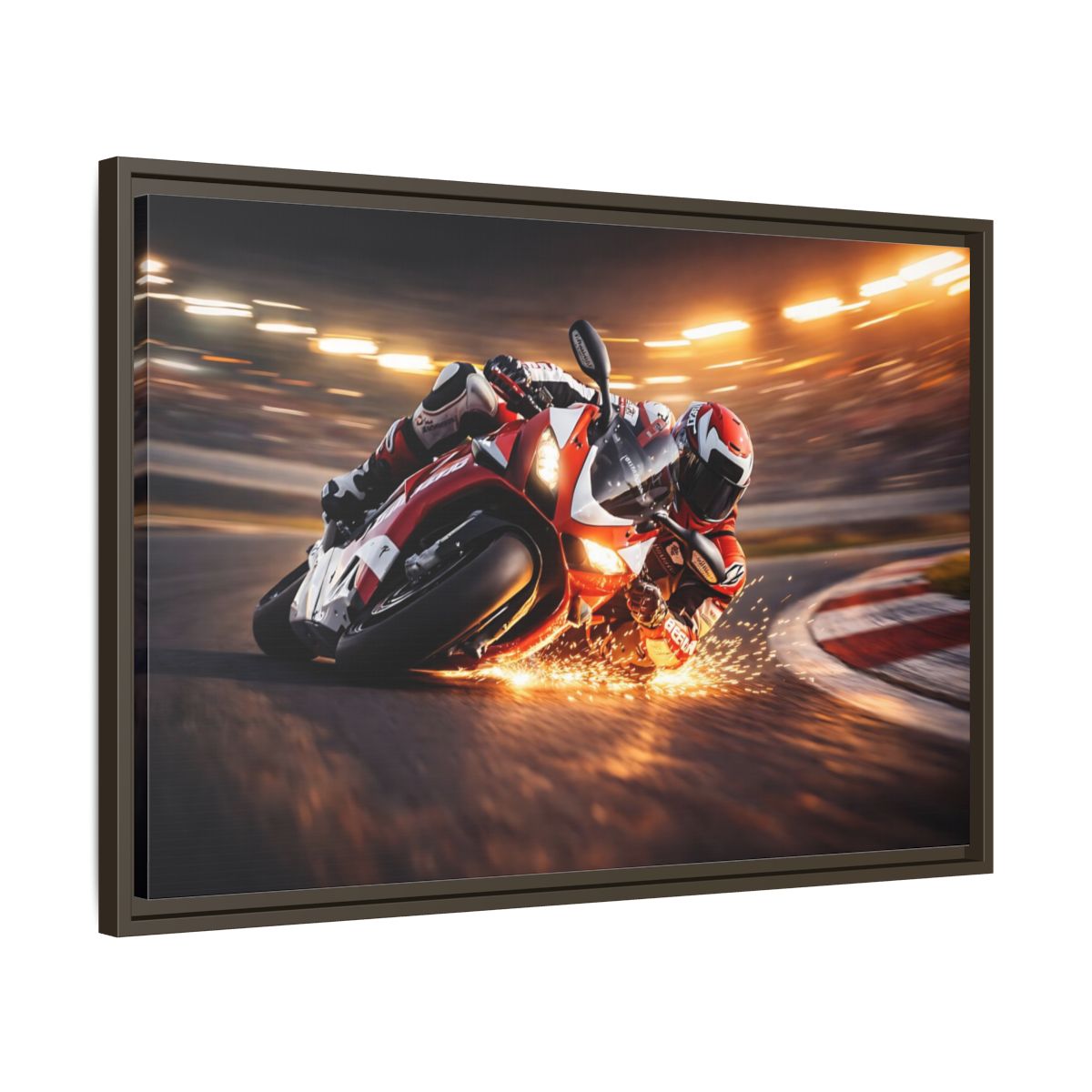 Side Mockup 11. Sports Motorcycle Racer Red Motorcycle Racing shown as stretched canvas wall art