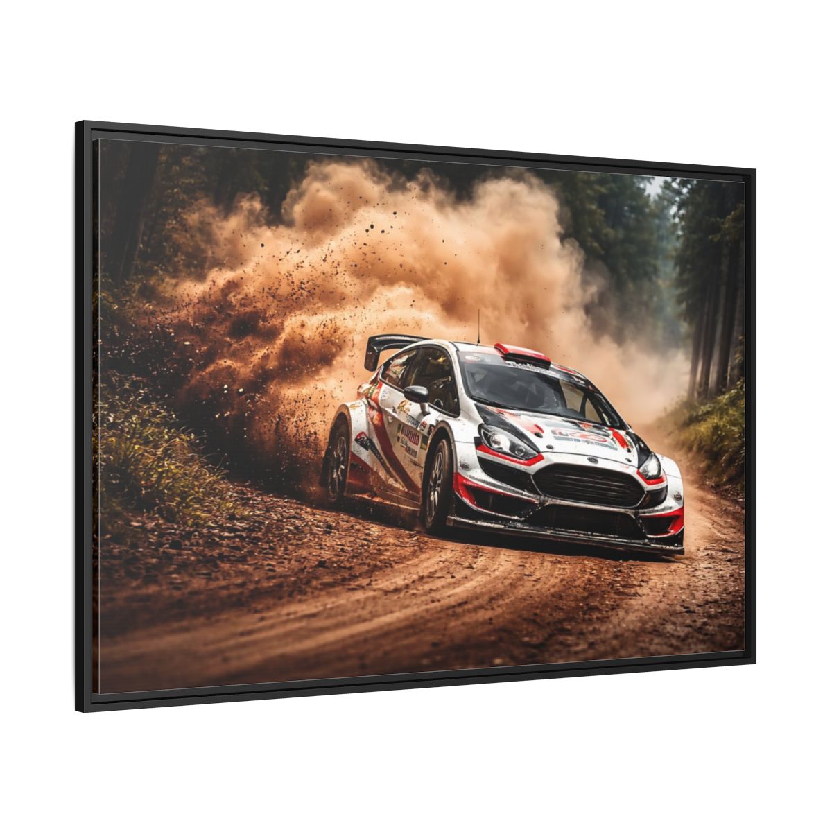 Side Mockup 12. Sports Rally Car Brown And White Rally shown as stretched canvas wall art