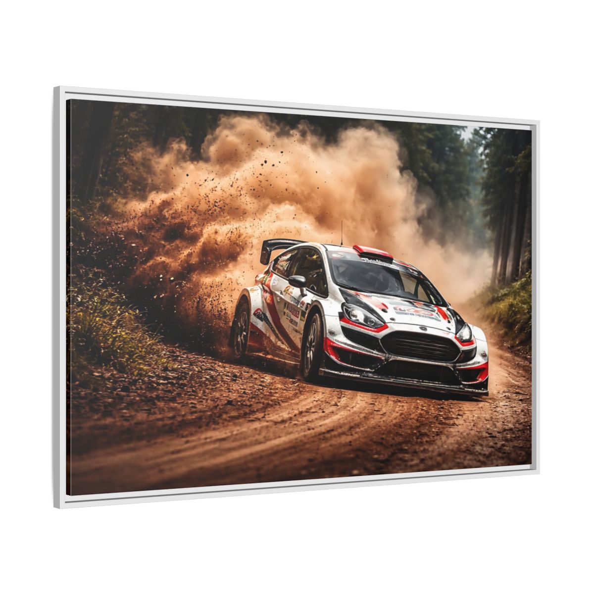 Side Mockup 7. Sports Rally Car Brown And White Rally shown as stretched canvas wall art
