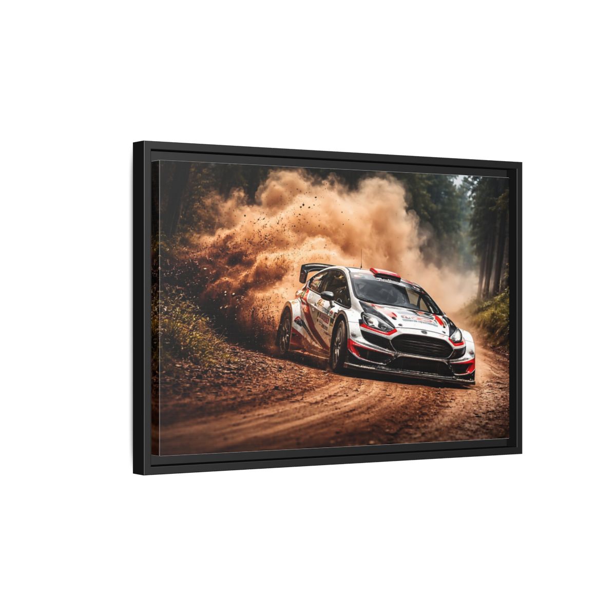 Side Mockup 3. Sports Rally Car Brown And White Rally shown as stretched canvas wall art