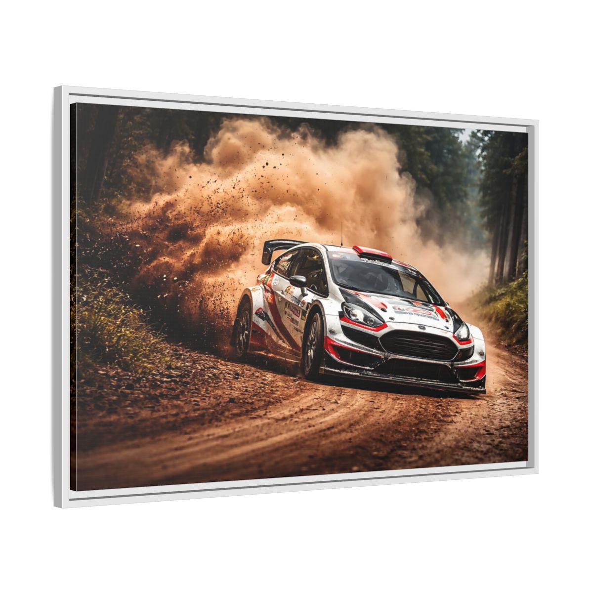 Side Mockup 8. Sports Rally Car Brown And White Rally shown as stretched canvas wall art