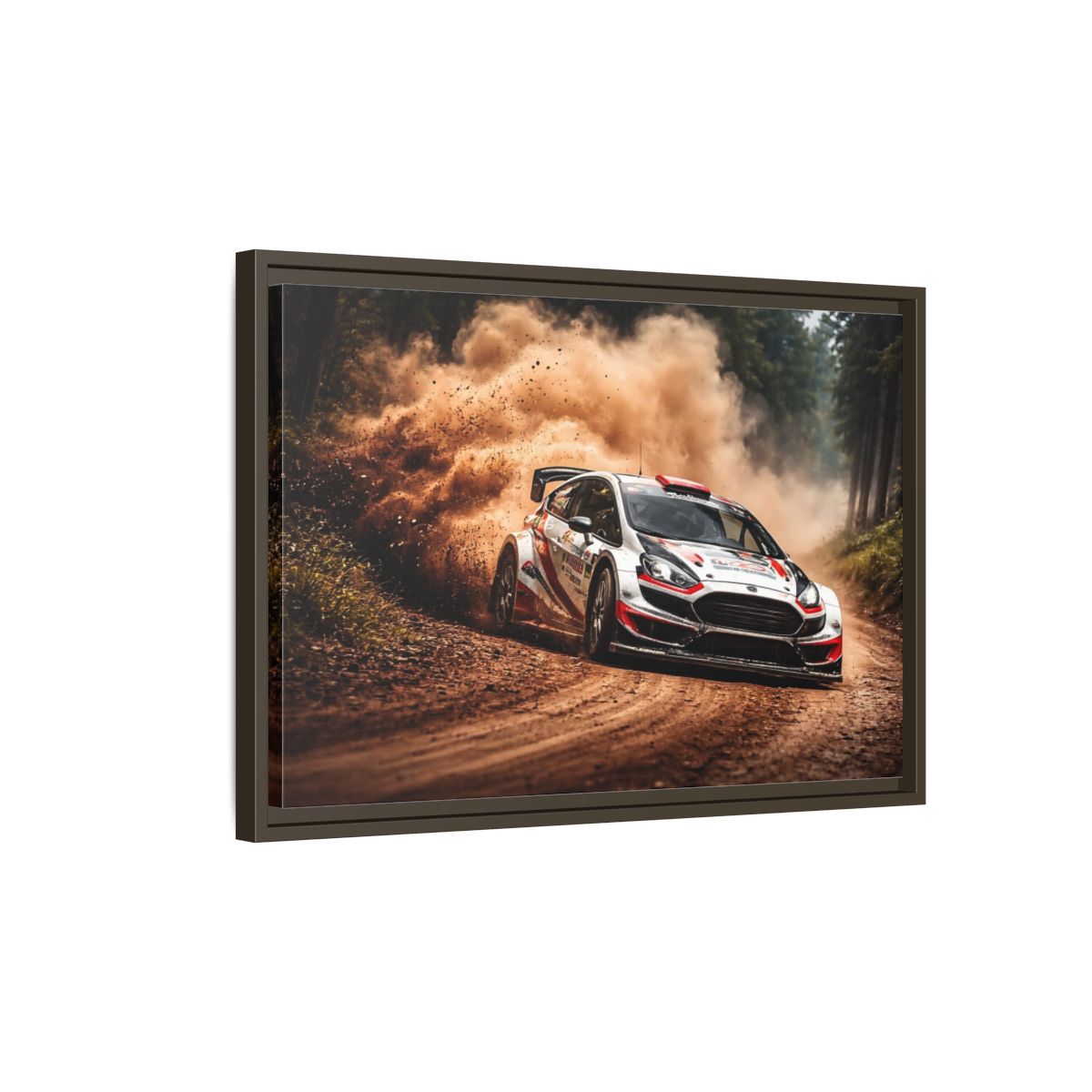 Side Mockup 2. Sports Rally Car Brown And White Rally shown as stretched canvas wall art