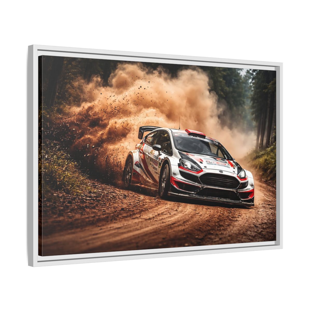 Side Mockup 10. Sports Rally Car Brown And White Rally shown as stretched canvas wall art