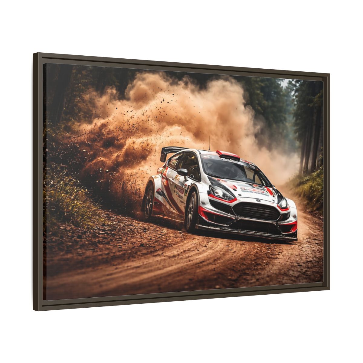 Side Mockup 9. Sports Rally Car Brown And White Rally shown as stretched canvas wall art
