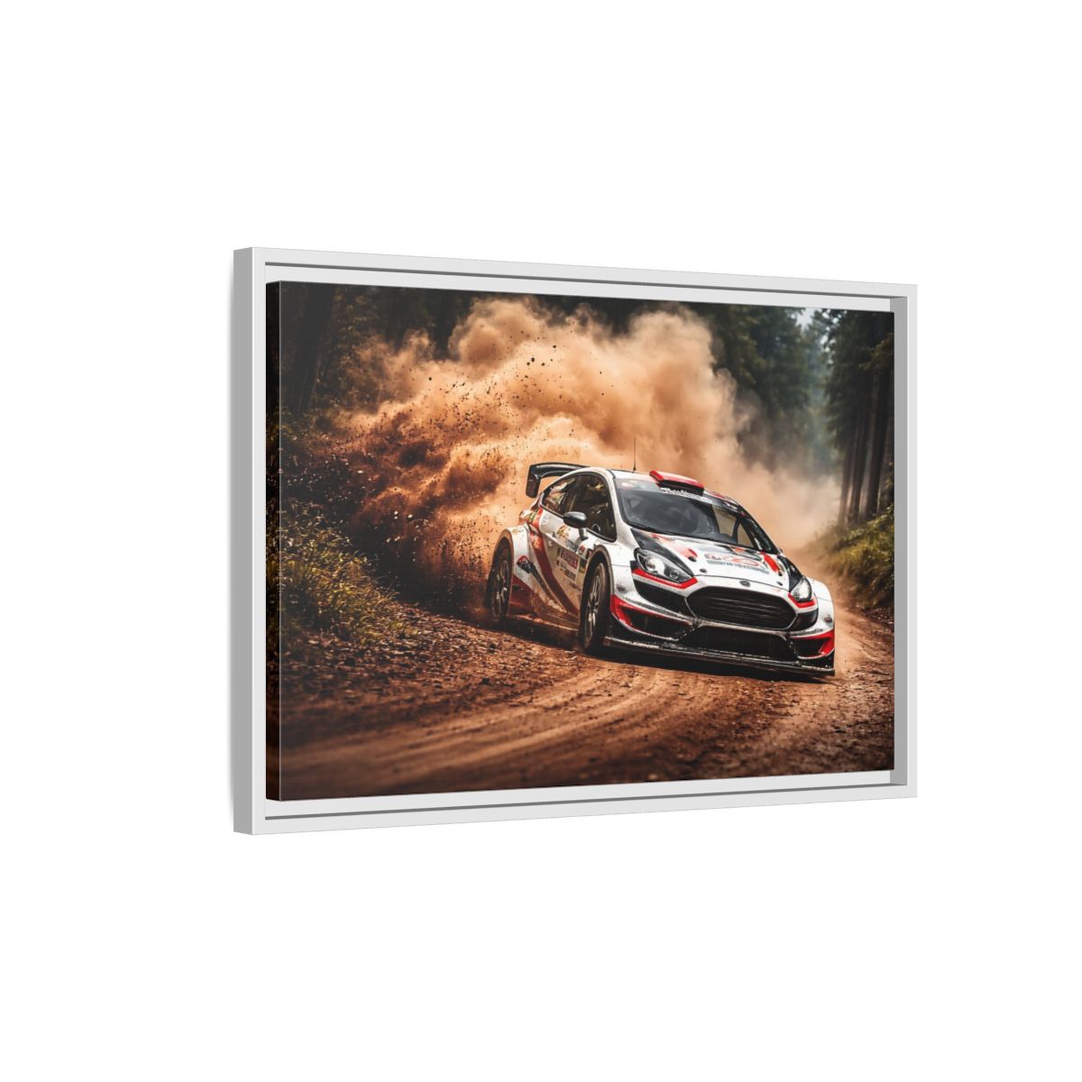 Side Mockup 1. Sports Rally Car Brown And White Rally shown as stretched canvas wall art