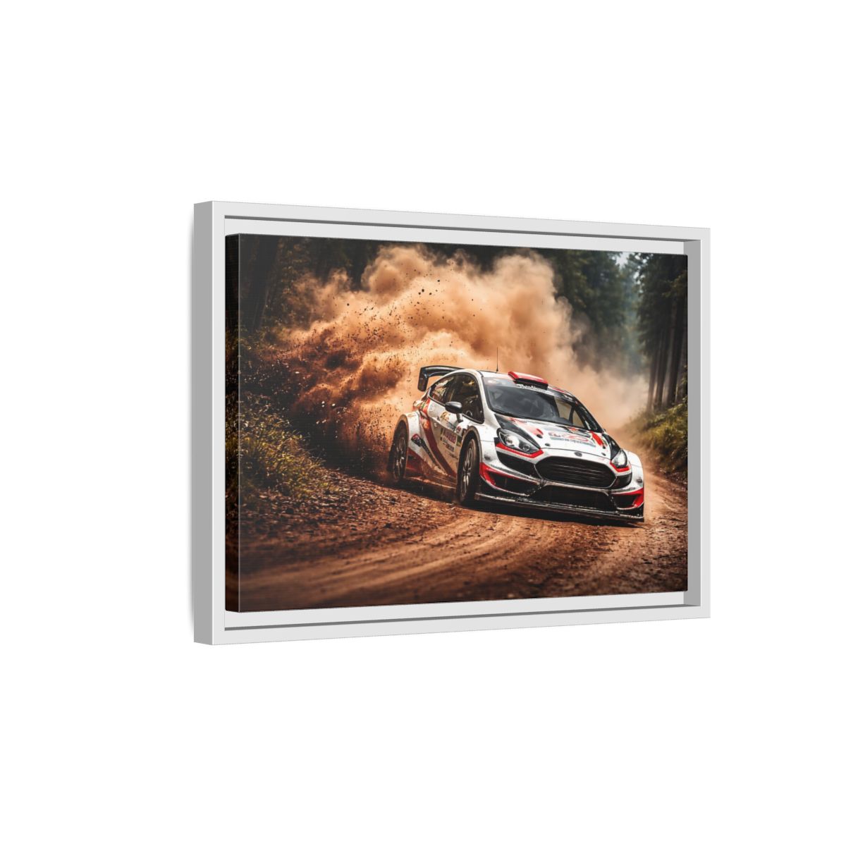 Side Mockup 4. Sports Rally Car Brown And White Rally shown as stretched canvas wall art