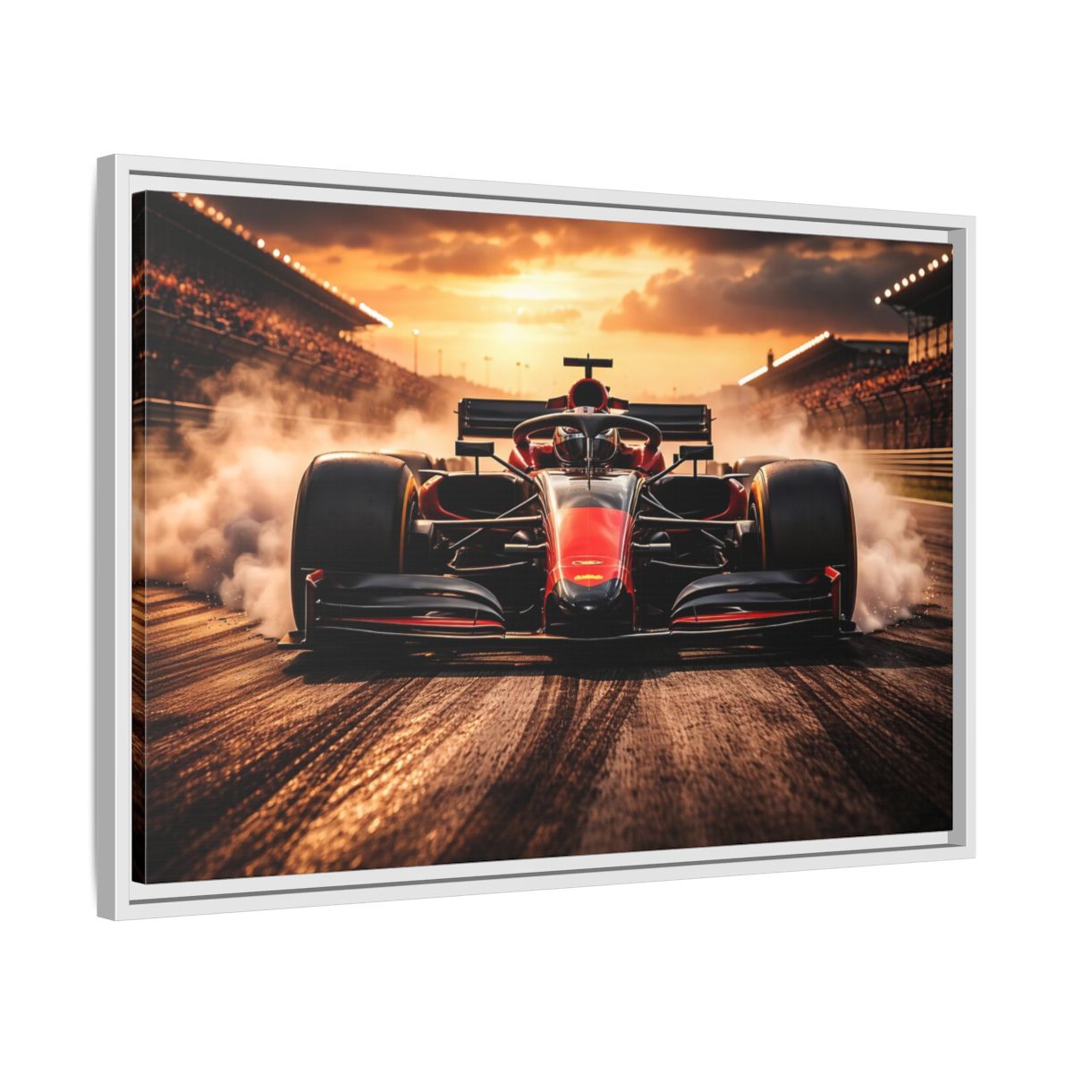 Side Mockup 10. Sports Formula Car Red Race Car shown as stretched canvas wall art