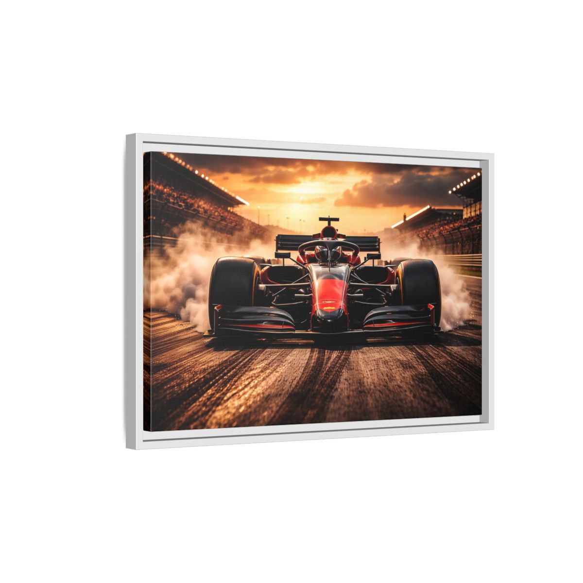 Side Mockup 1. Sports Formula Car Red Race Car shown as stretched canvas wall art