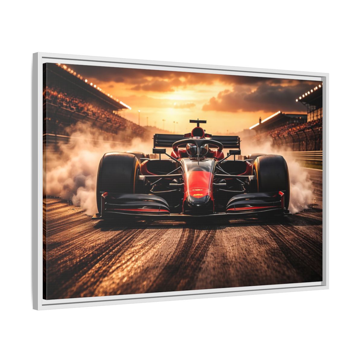 Side Mockup 8. Sports Formula Car Red Race Car shown as stretched canvas wall art