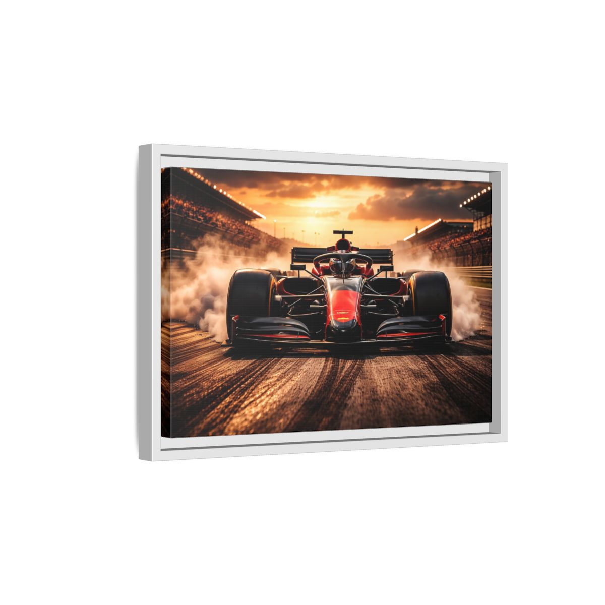 Side Mockup 4. Sports Formula Car Red Race Car shown as stretched canvas wall art