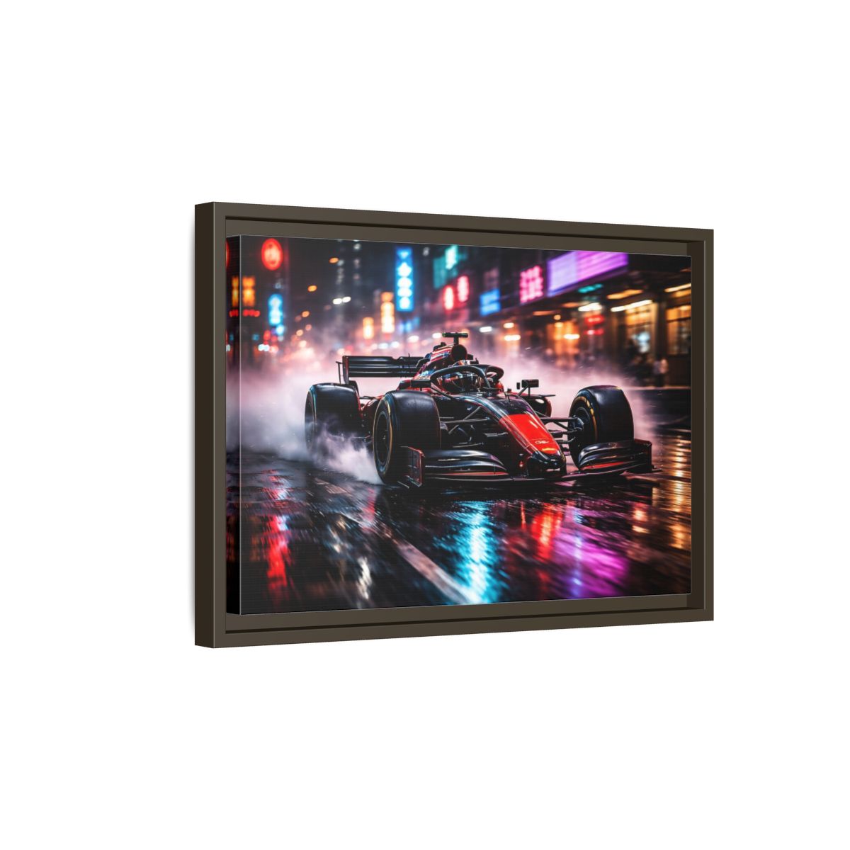 Side Mockup 5. Sports Race Car Red Black Neon shown as stretched canvas wall art