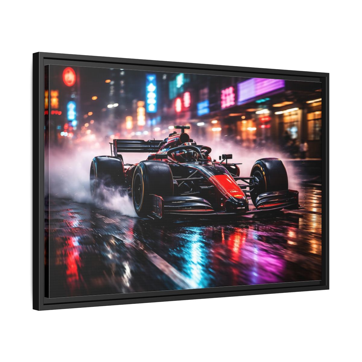 Side Mockup 14. Sports Race Car Red Black Neon shown as stretched canvas wall art