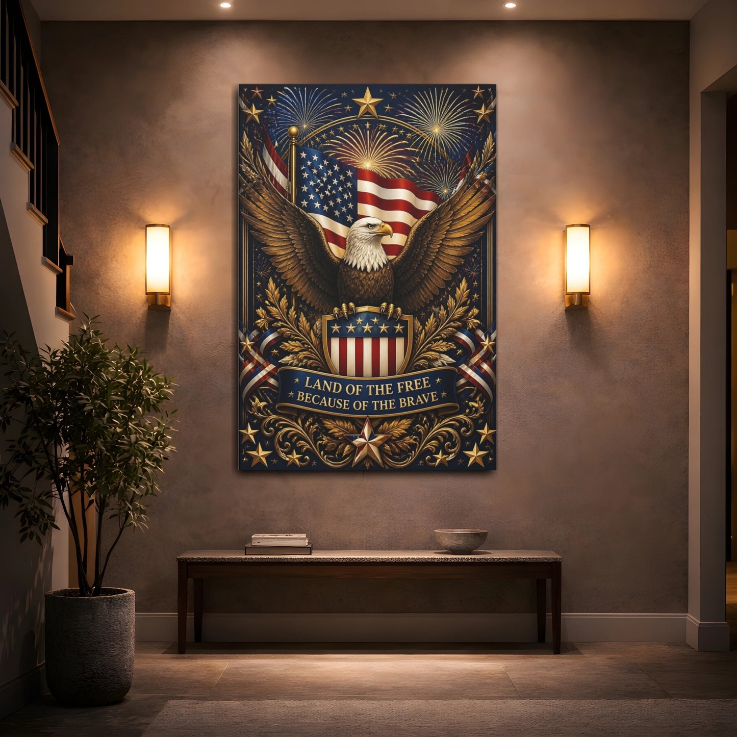 Mockup 2. Eagle And American Flag Shield shown as canvas print