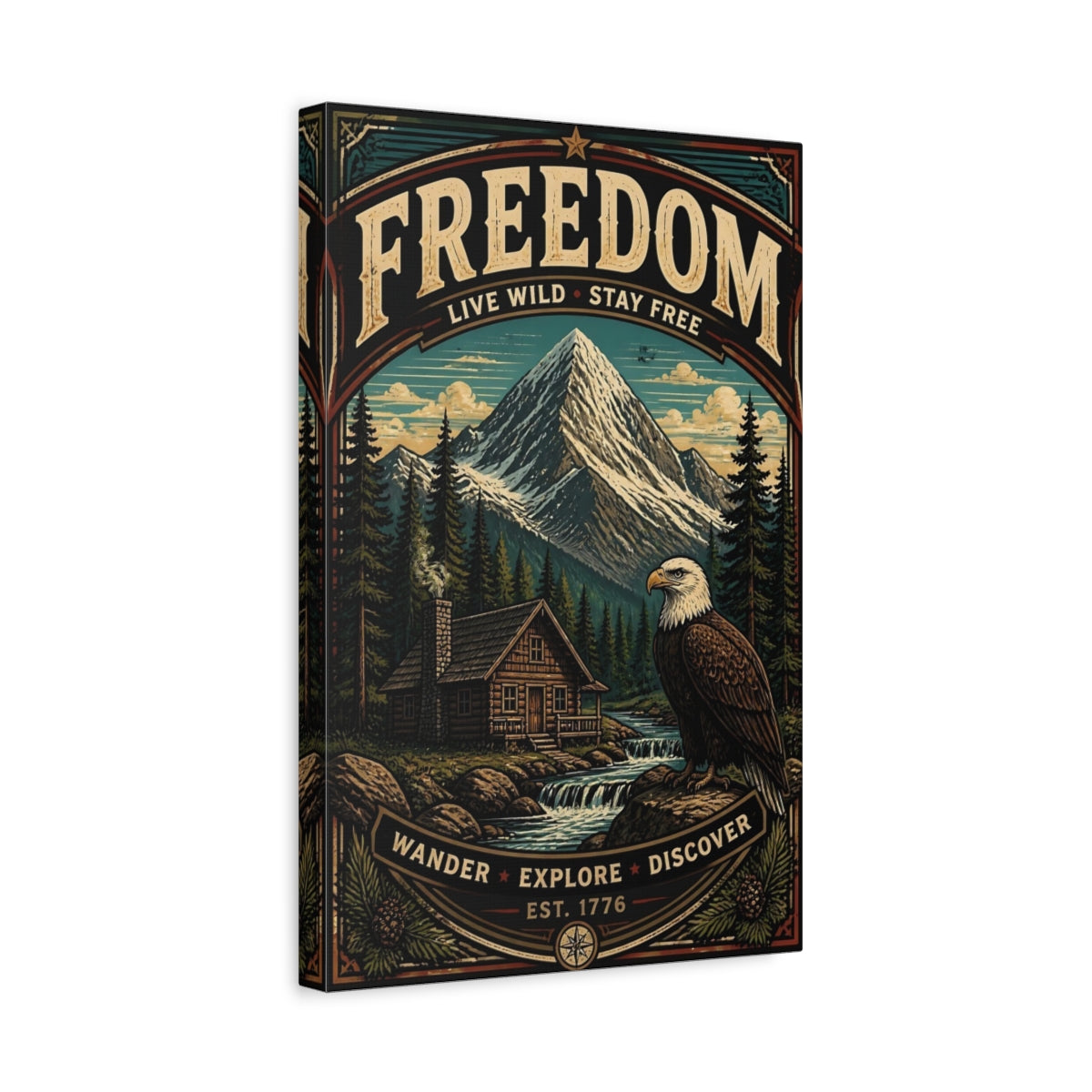 Side Mockup 4. Eagle By Mountain Cabin shown as canvas print