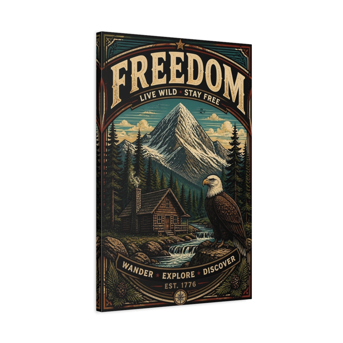 Side Mockup 2. Eagle By Mountain Cabin shown as canvas print