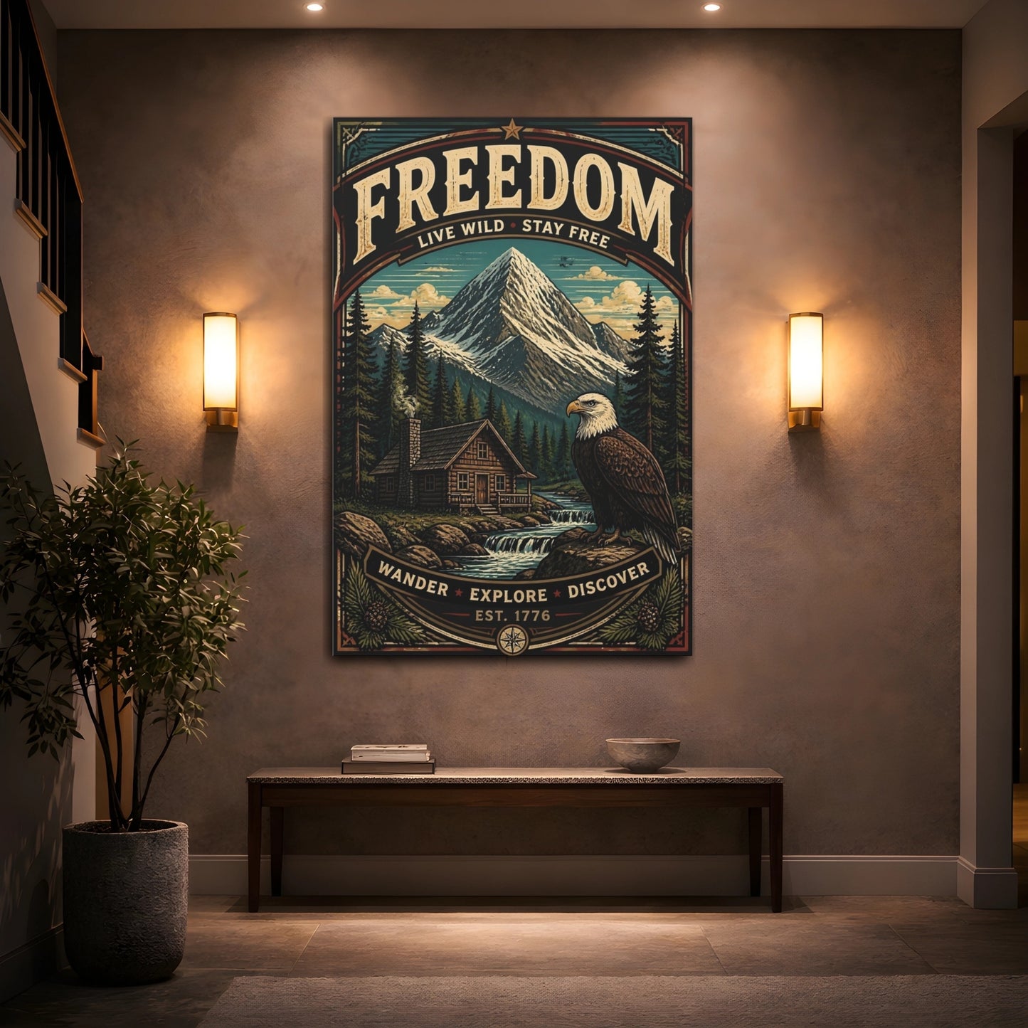 Mockup 2. Eagle By Mountain Cabin shown as canvas print