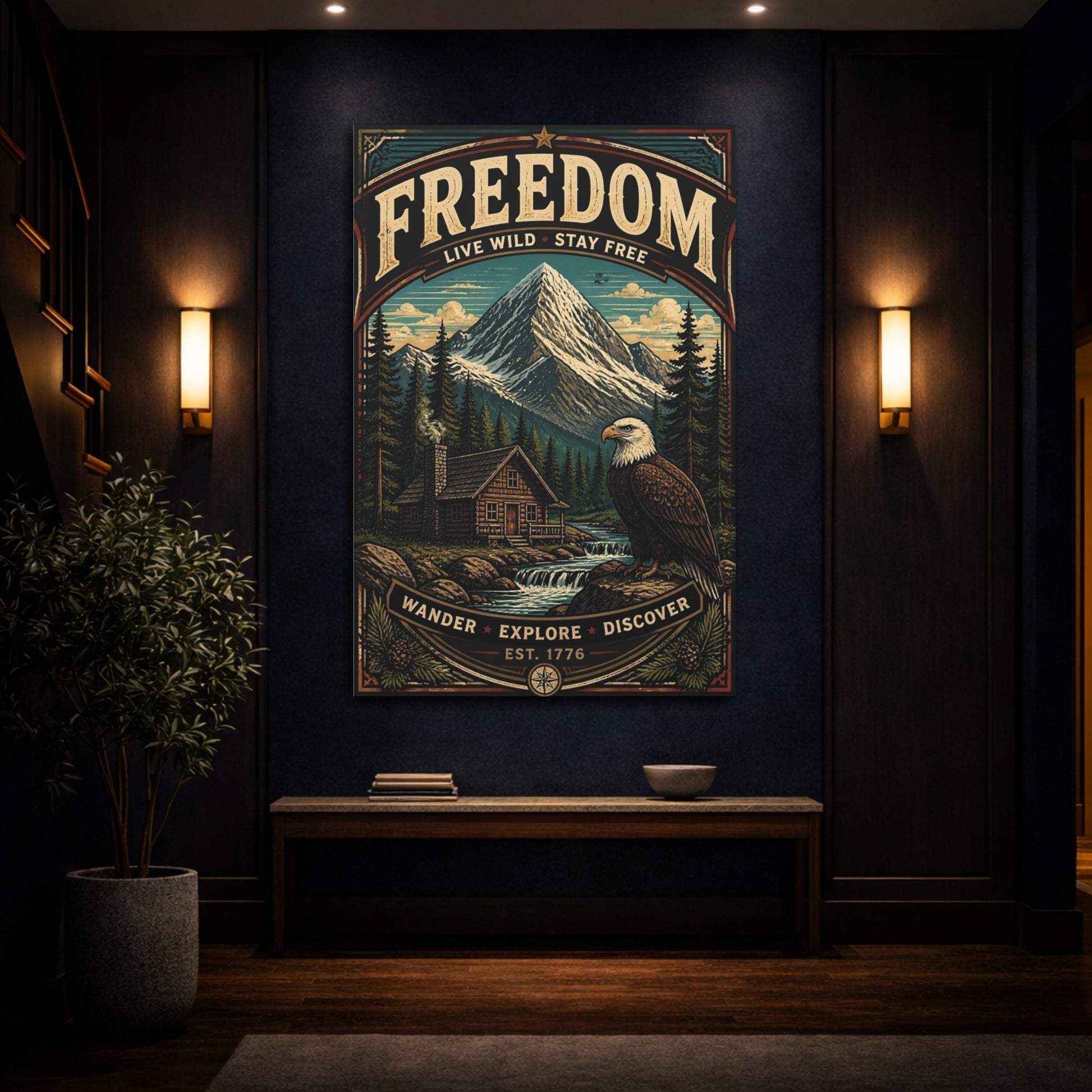 Mockup 4. Eagle By Mountain Cabin shown as canvas print
