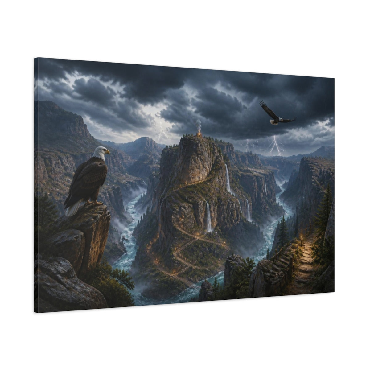 Side Mockup 1. Eagles Over Thunder Canyon shown as canvas print