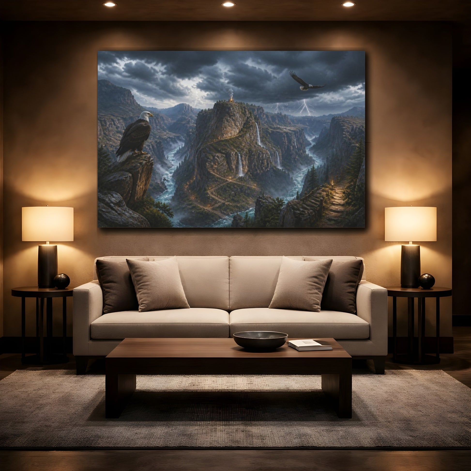 Mockup 2. Eagles Over Thunder Canyon shown as canvas print